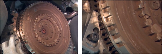 Lock the flywheel with the locking tool